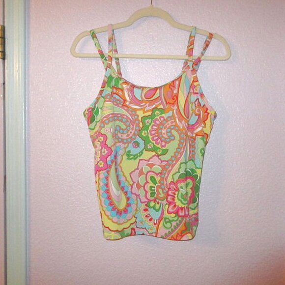 Lands End Tankini Swimsuit Top Size 12 Paisley UPF Bra Tummy Control Paisley - Picture 1 of 8